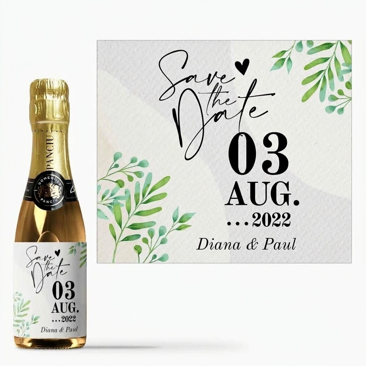 Mini pezsgősüveg, személyre szabott szöveggel - Save the date