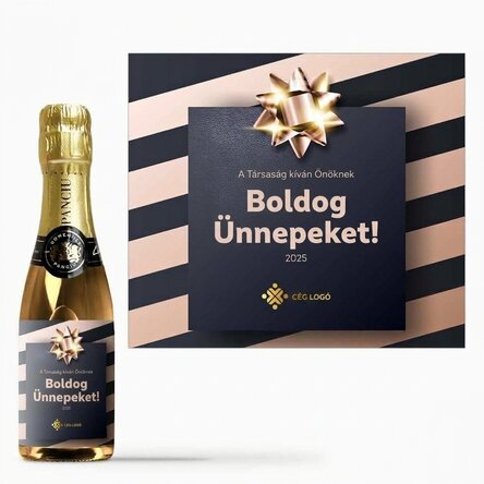 Mini pezsgősüveg, logóval és szöveggel személyre szabva – Ünnepi ajándék