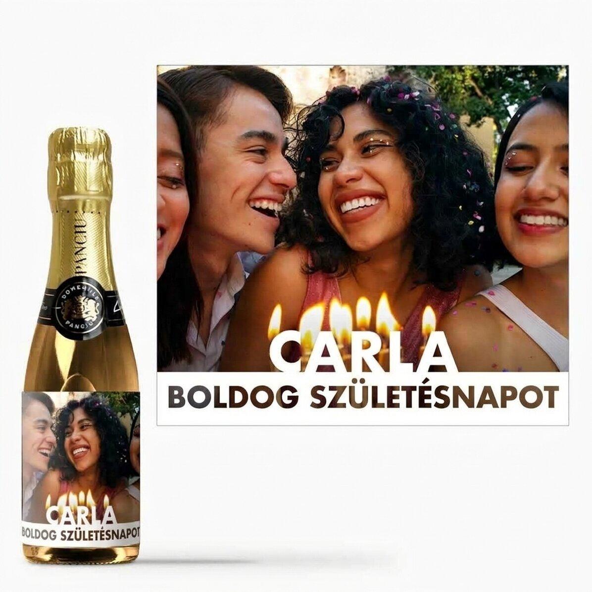 Mini palack pezsgő, személyre szabott fotóval és névvel, születésnapra