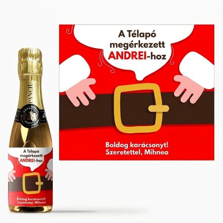 Mini üveg pezsgő, személyre szabott üzenettel - Megérkezett a Mikulás
