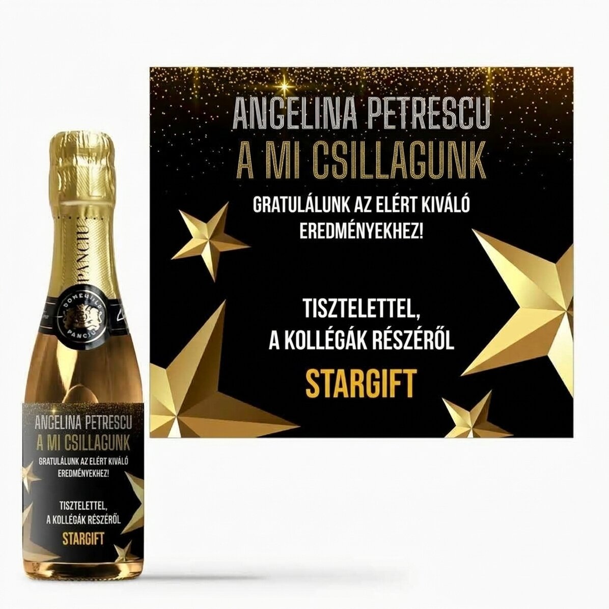 Mini palack pezsgő, személyre szabott szöveggel, nyugdíjazás alkalmából