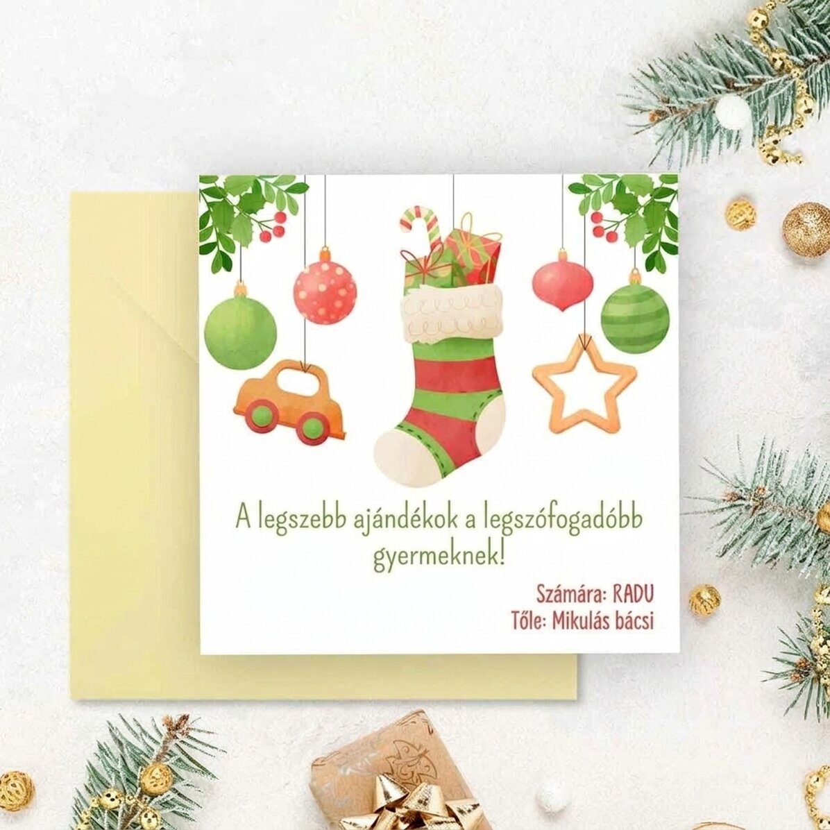 Személyre szabott négyzet alakú kártya üzenettel - Üzenet a Mikulástól