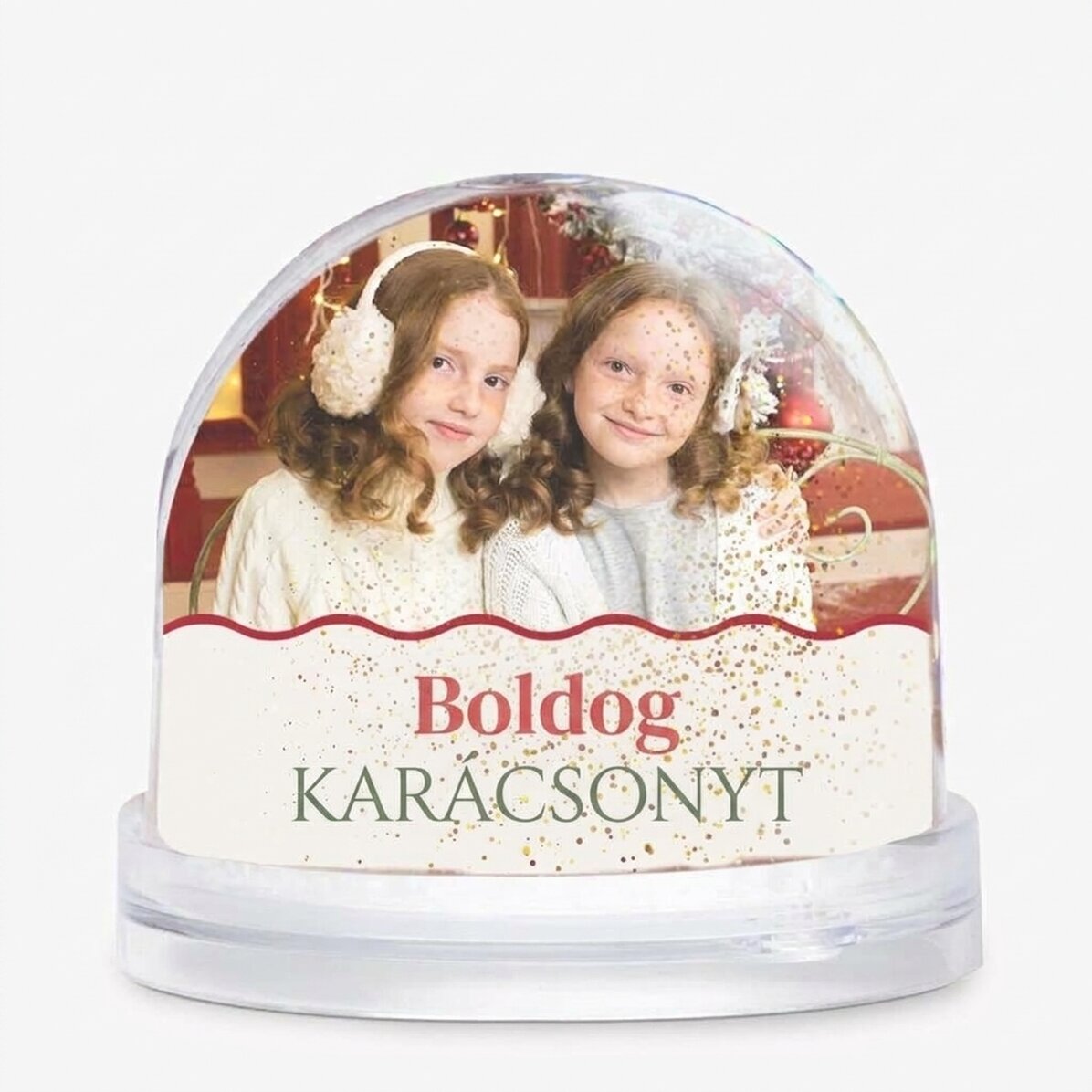Személyre szabott asztali földgömb üzenettel és 2 fotóval – Boldog karácsonyt!