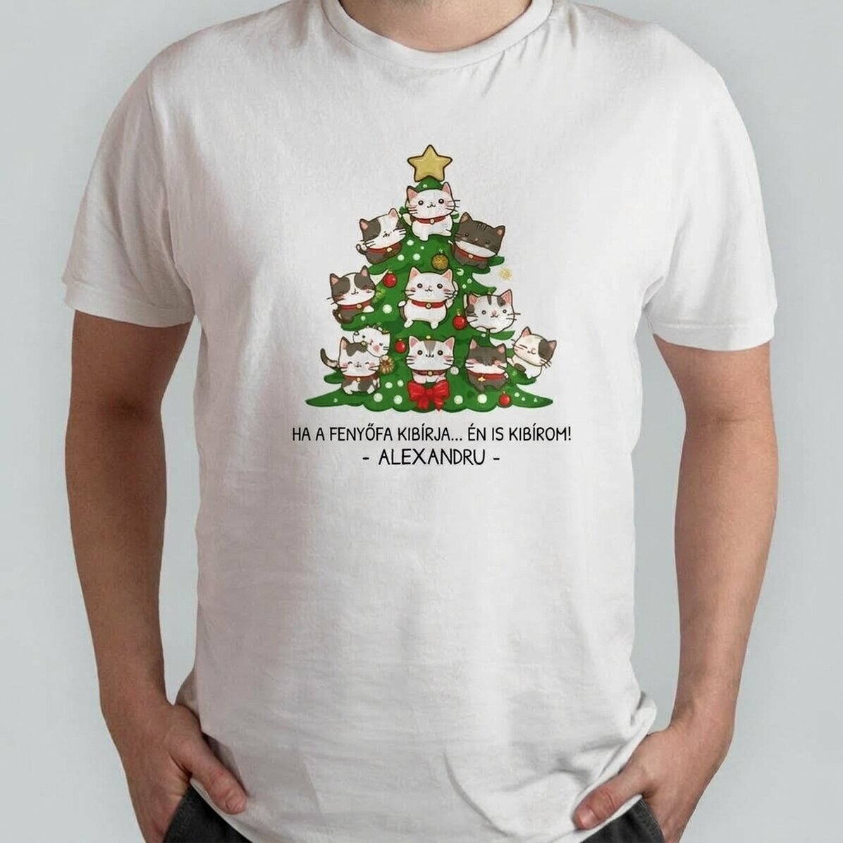 Egyedi pamut póló szöveggel - Catmas tree