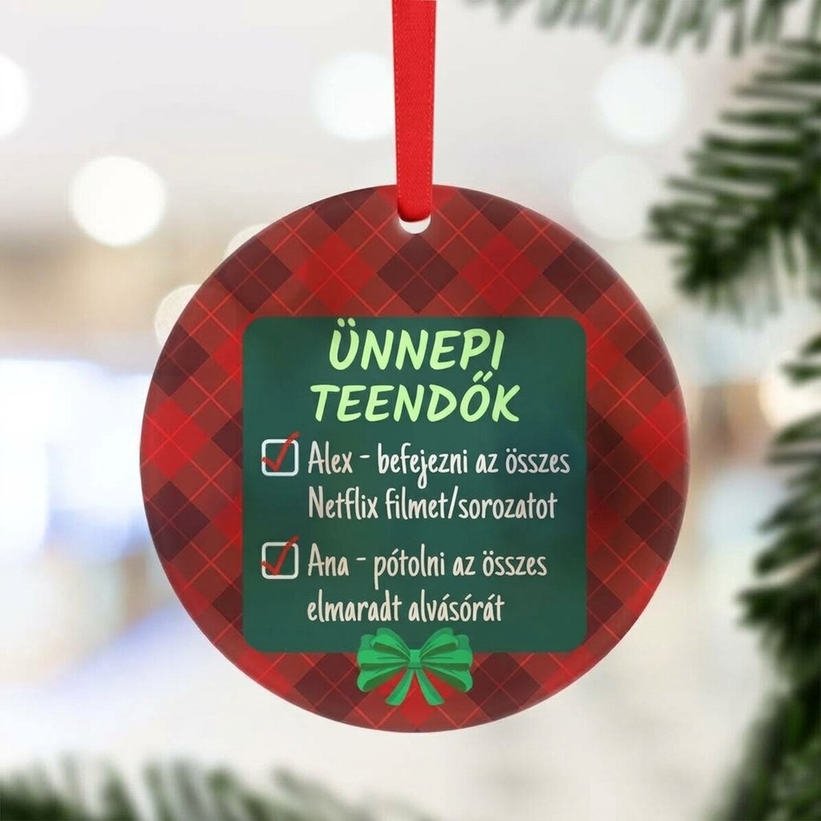 Személyre szabott kerek dísztárgy üzenettel - Ünnepi feladatok