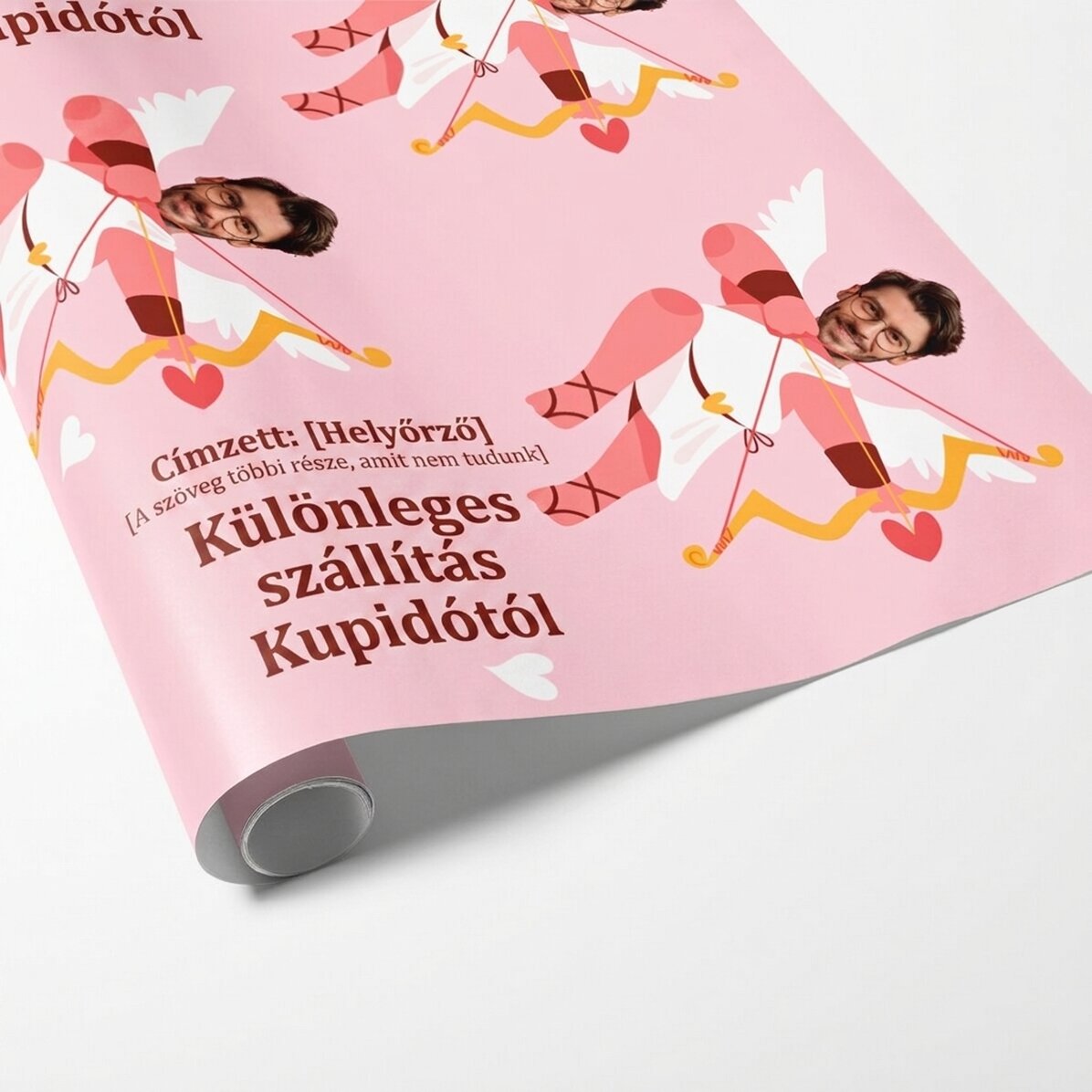 Személyre szabott ajándékcsomagoló papír fotóval és szöveggel - Ámor