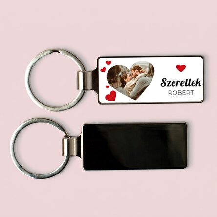Személyre szabott kulcstartó fotóval és szöveggel - Szívek
