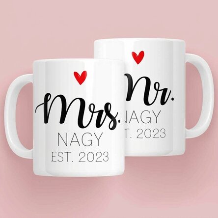 Párnak szóló bögrék szöveggel - Mrs & Mr