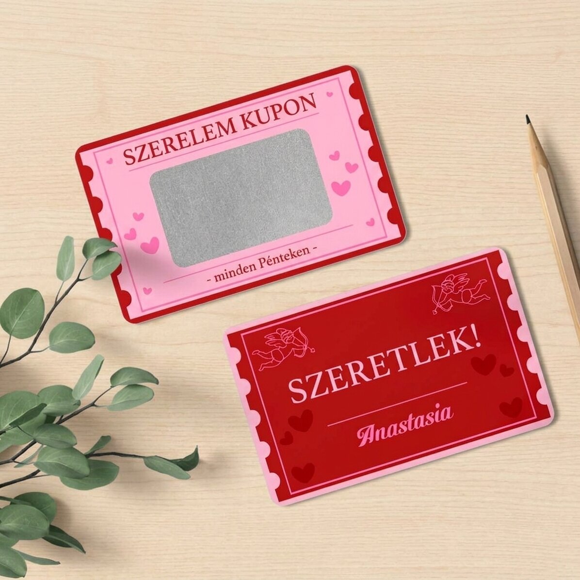 Személyre szabható alumínium kártya üzenettel mindkét oldalon - Love Coupon