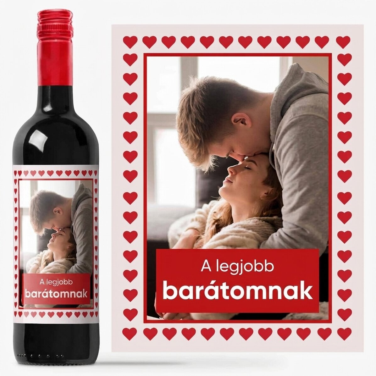 Személyre szabott bor szöveggel és fotóval - Szívek