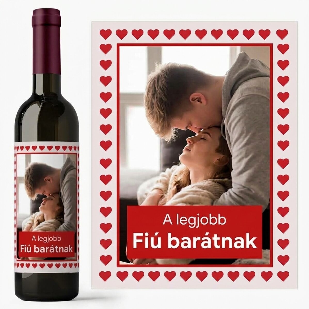 Személyre szabott bor szöveggel és fotóval - Szívek