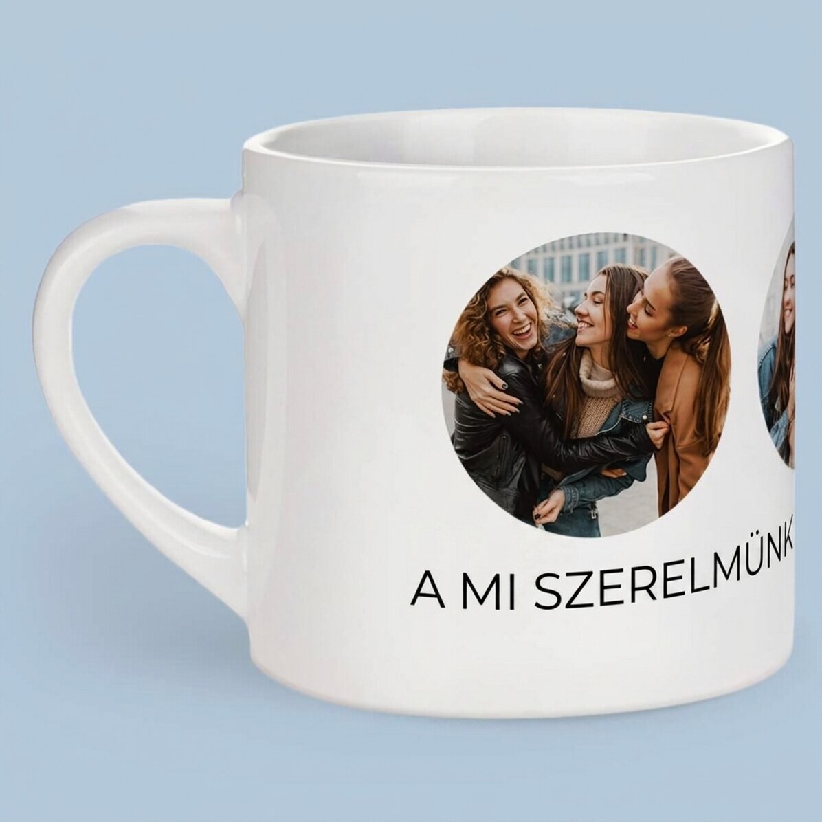 Személyre szabott eszpresszós csésze 3 fotóval és szöveggel – Felejthetetlen emlékek