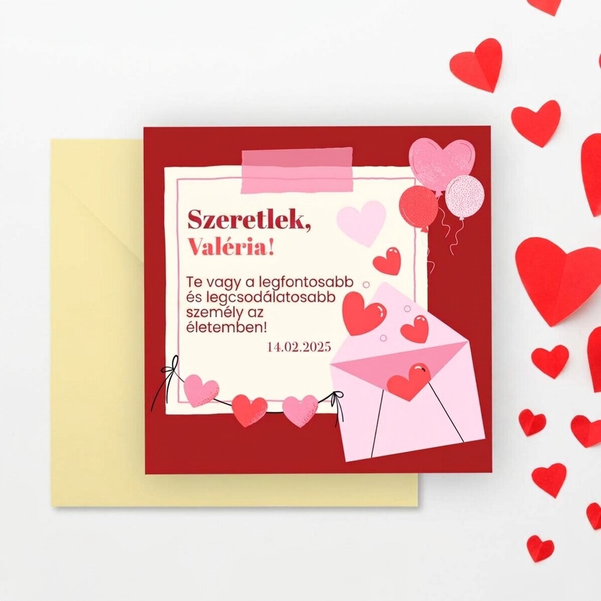 Személyre szabott négyzet alakú kártya üzenettel – Szeretlek!