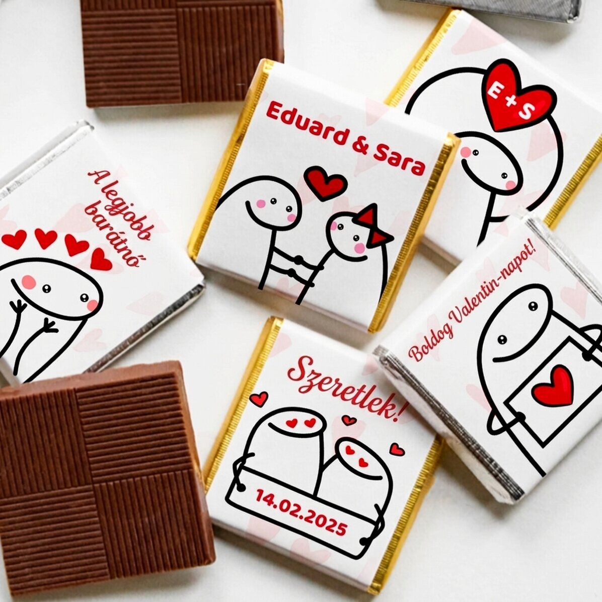 5 darabos mini csokoládé szett, személyre szabott felirattal - Cute love