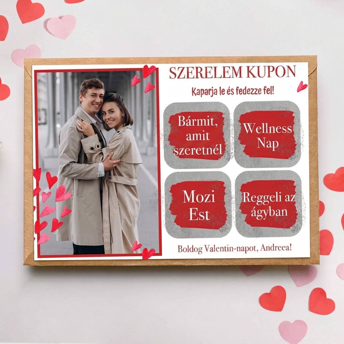 Személyre szabott kaparós sorsjegy fotóval és üzenettel – Szerelem