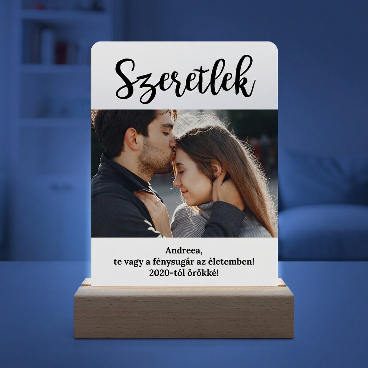 Személyre szabott LED éjszakai lámpa fotóval és üzenettel – Szeretlek