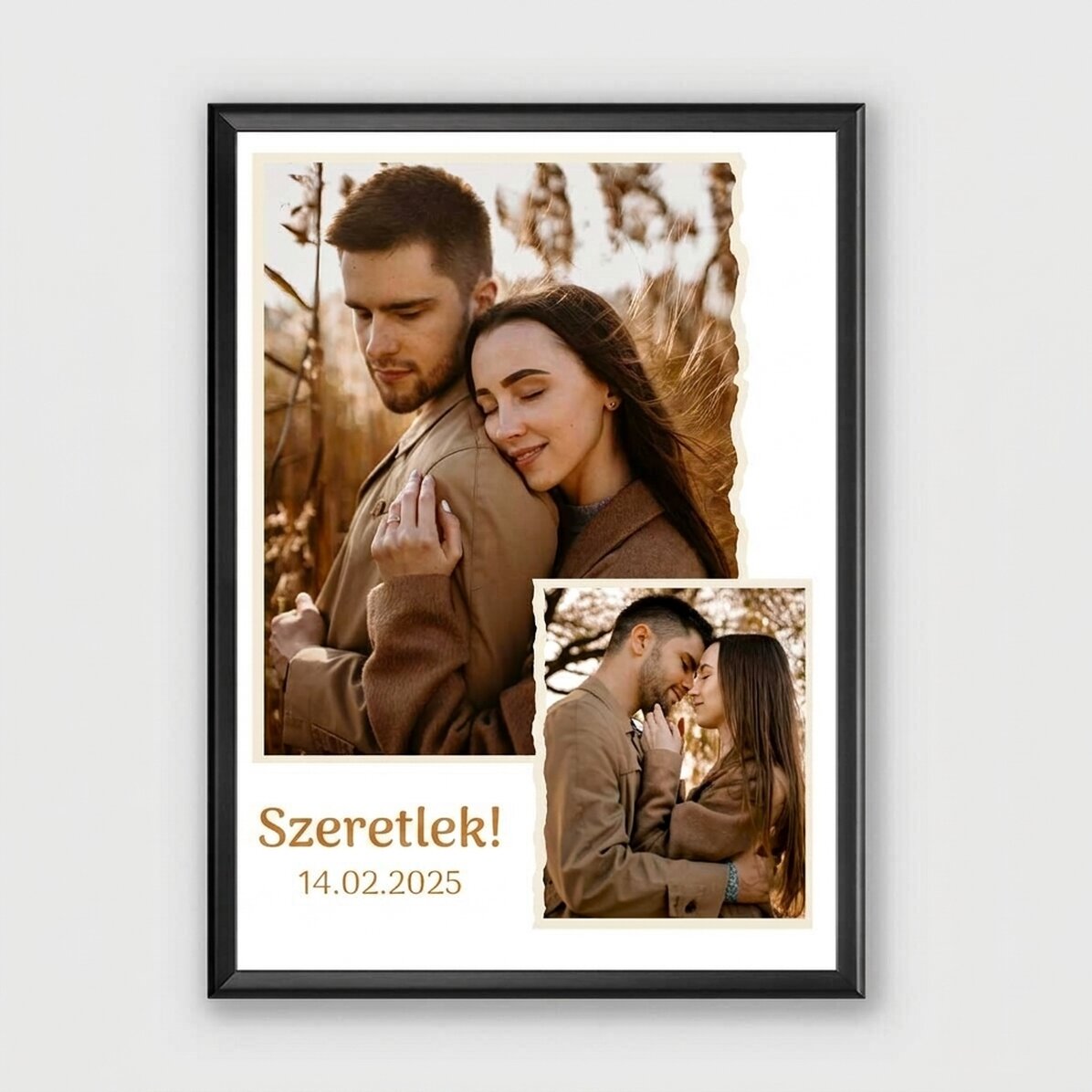 Személyre szabott képkeret 2 fotóval és szöveggel – Szeretlek!