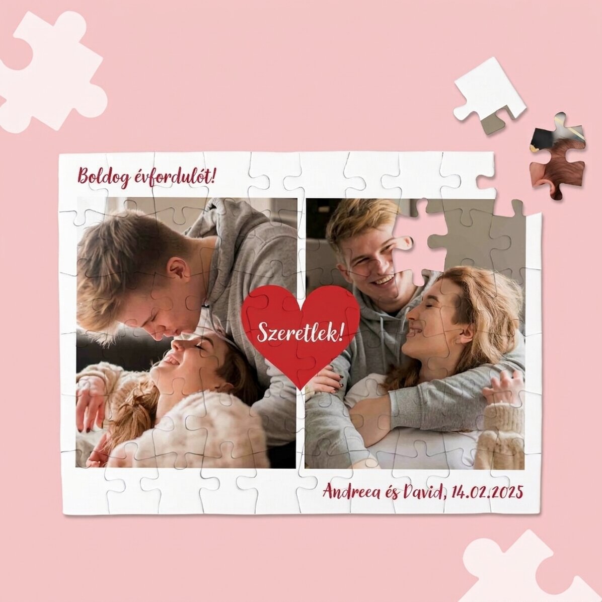 Személyre szabott puzzle 2 fotóval és szöveggel - Szerelem