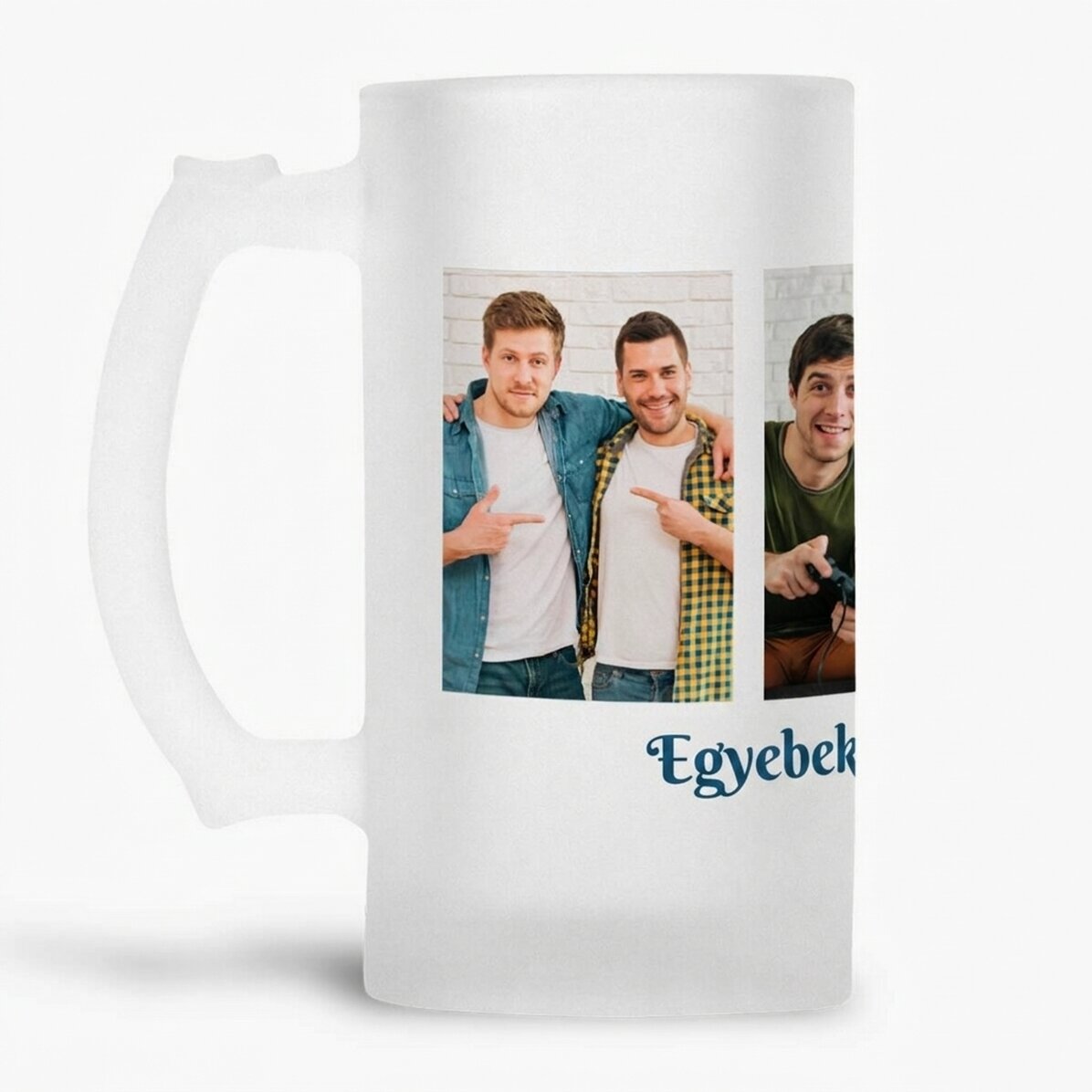 Személyre szabott söröskorsó 4 fotóval és szöveggel