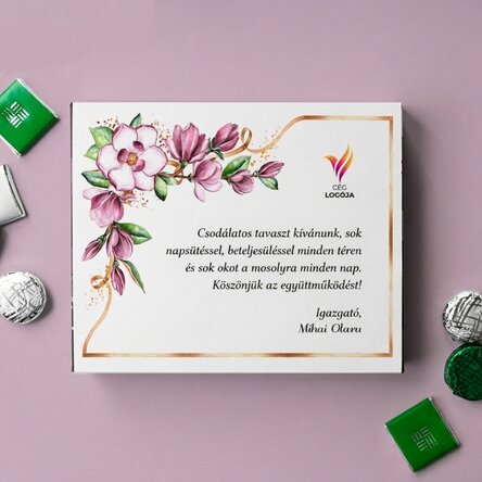 Személyre szabott csokoládédoboz logóval és üzenettel - Virágos