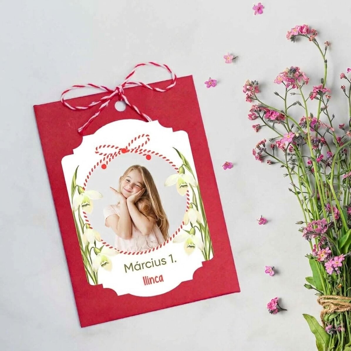 Személyre szabott, elültethető Martisor fotóval és üzenettel – Hóvirágok