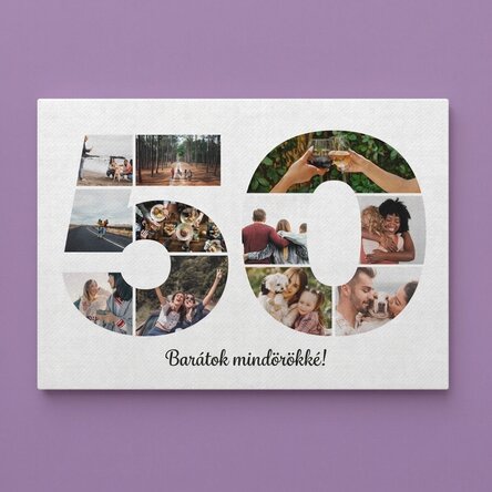 Személyre szabott tájkép vászonnyomtatás 11 fotóval, 50-es modellszámmal és szöveges üzenettel