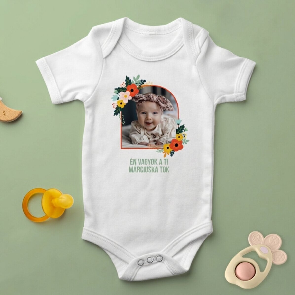 Személyre szabott babaruha fotóval és szöveggel - Virágok