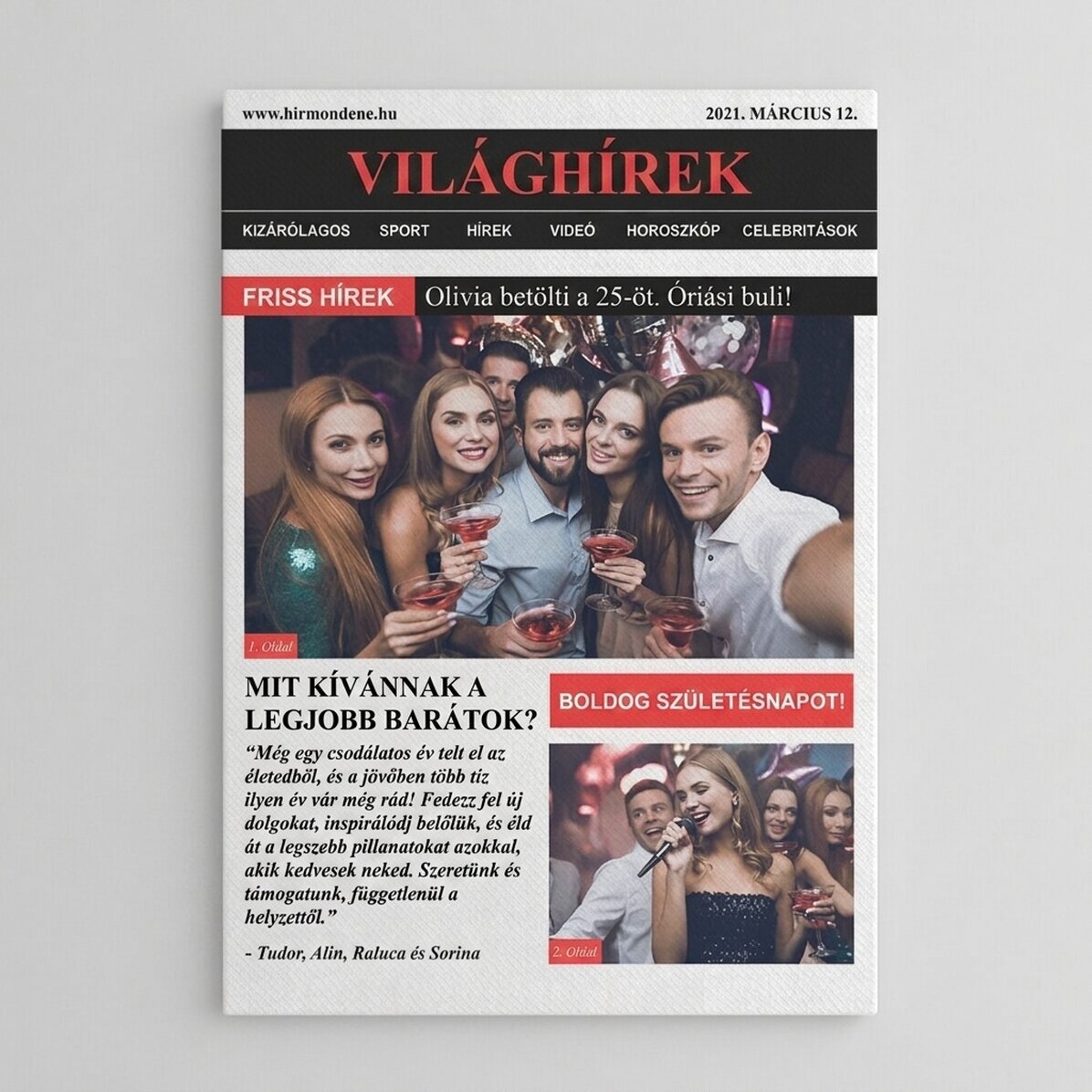 Személyre szabott vászonfestmény fotókkal és szöveggel - Breaking News