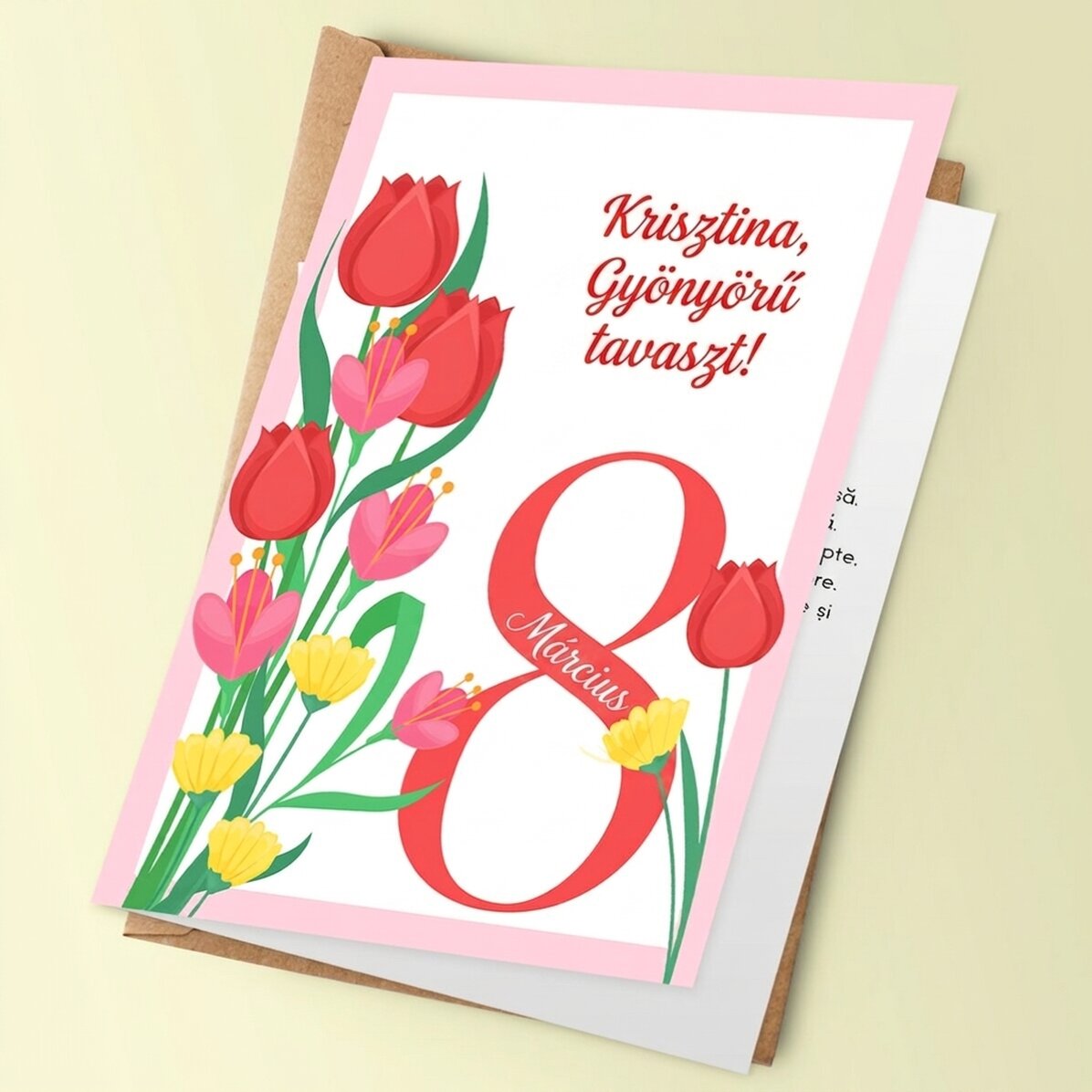Személyre szabott üdvözlőkártya szöveggel – március 8.