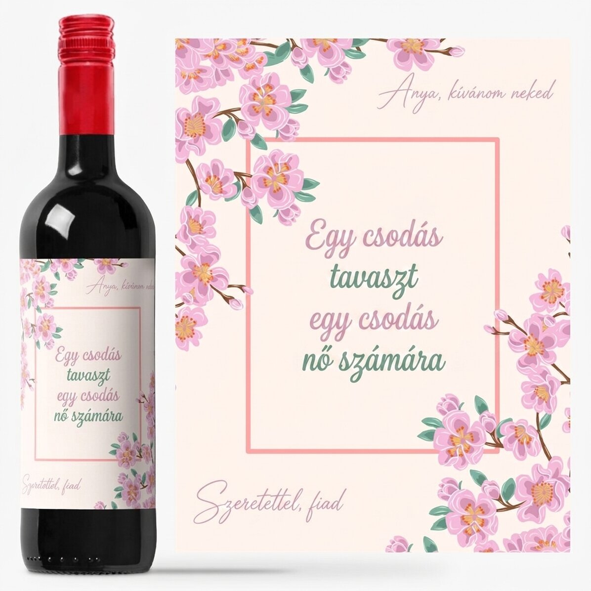 Személyre szabott bor szöveggel - Cseresznyevirágok