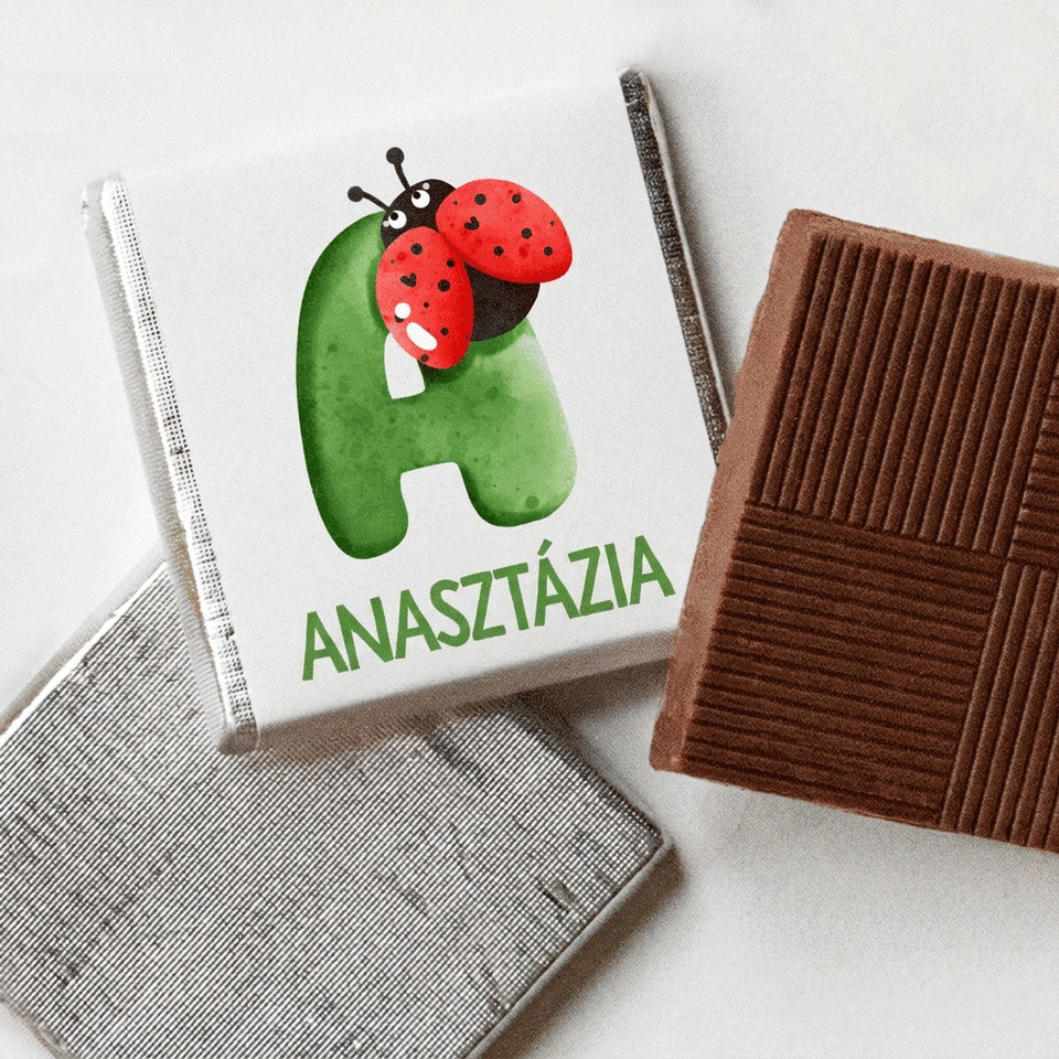 Mini csokoládé, névvel és kezdőbetűvel személyre szabva – Ladybird