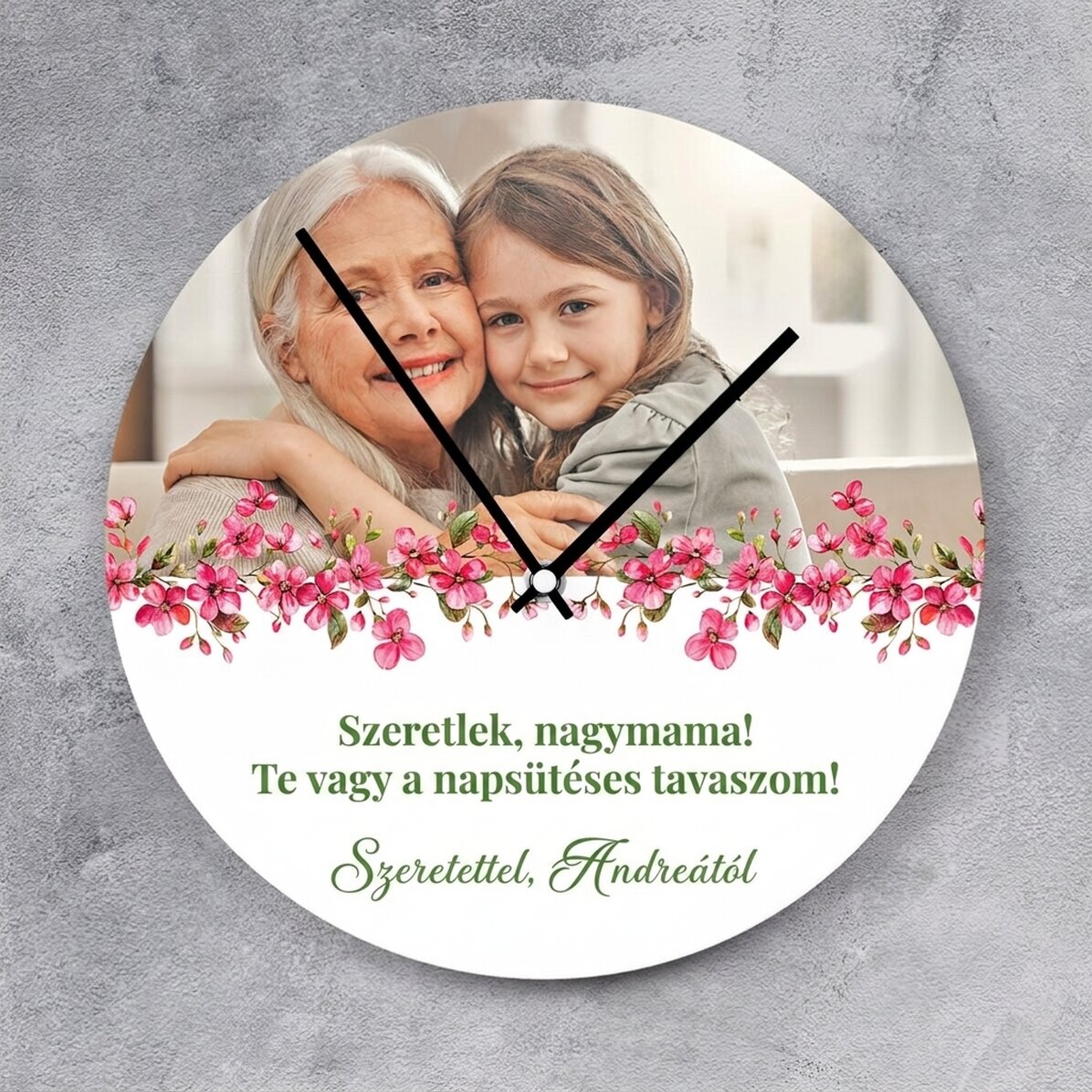 Személyre szabott óra fotóval és üzenettel - Virágos