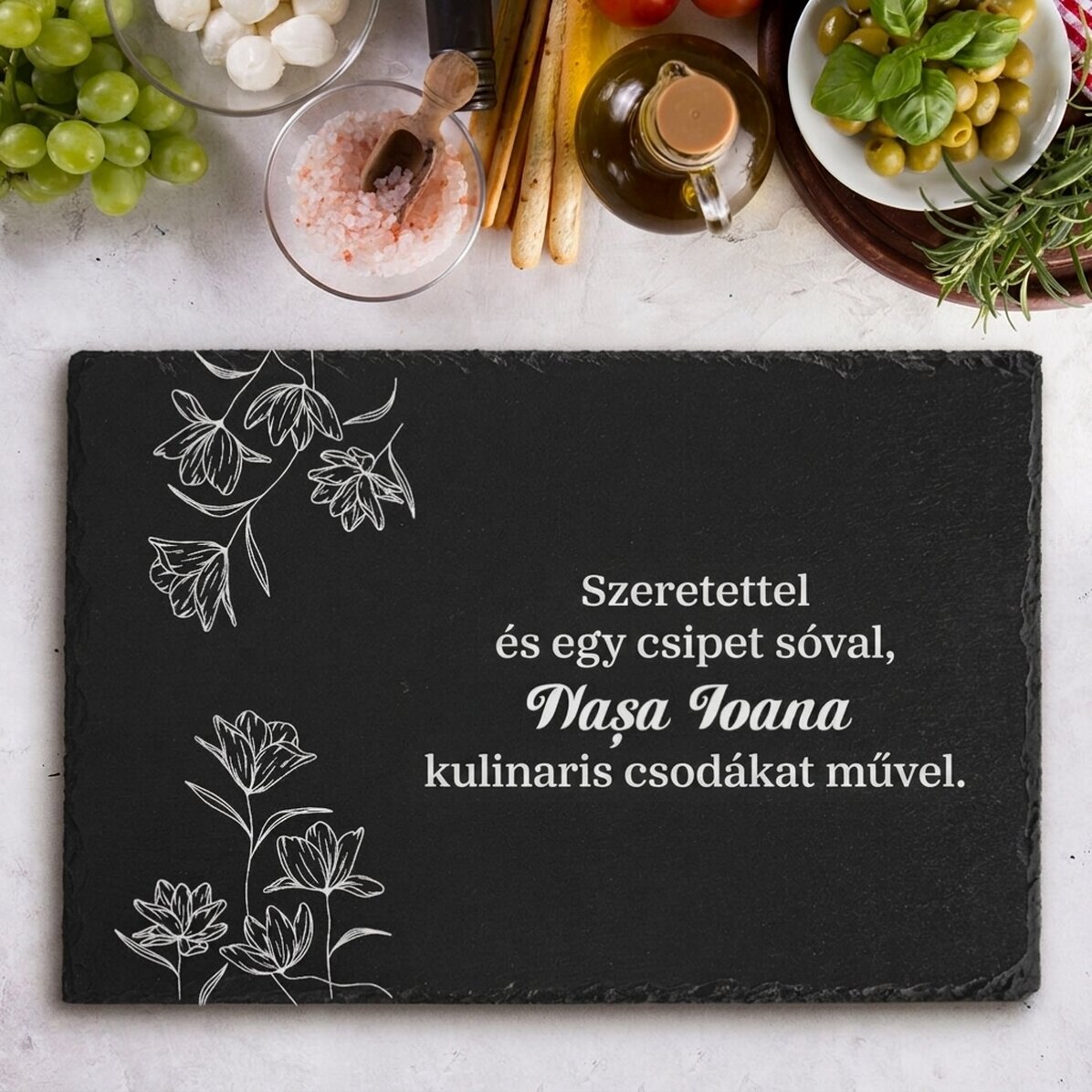Személyre szabott, gravírozott pala táblácska üzenettel a keresztanyának