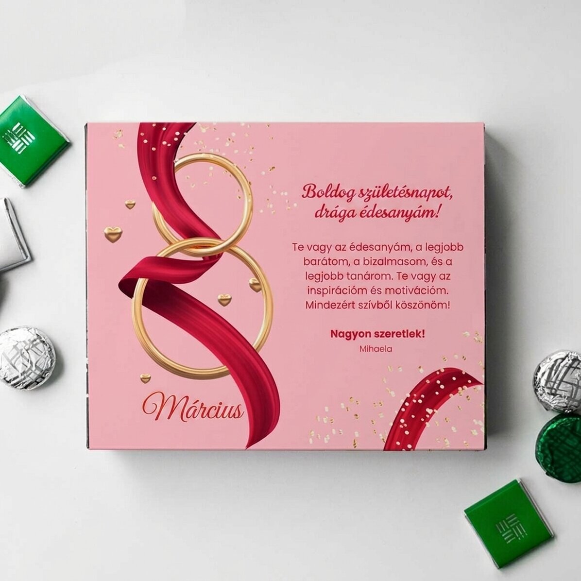Személyre szabott csokoládédoboz üzenettel – március 8.