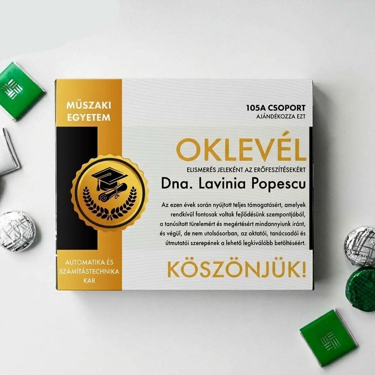 Személyre szabott csokoládédoboz üzenettel - Tanári oklevél