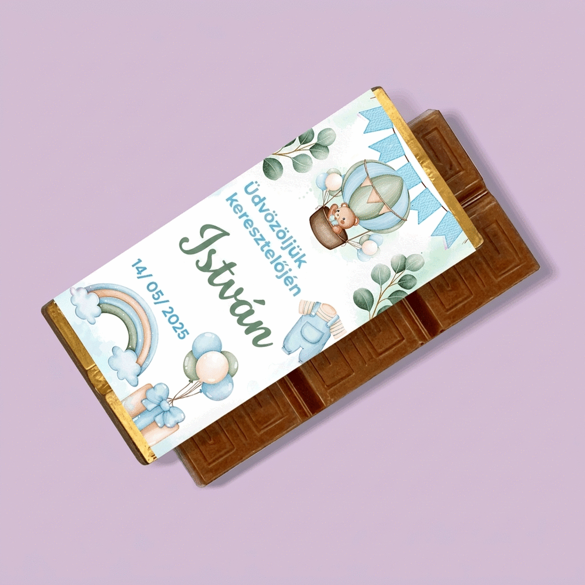 Mini csokoládé tábla személyre szabott üzenettel - keresztelői ajándék