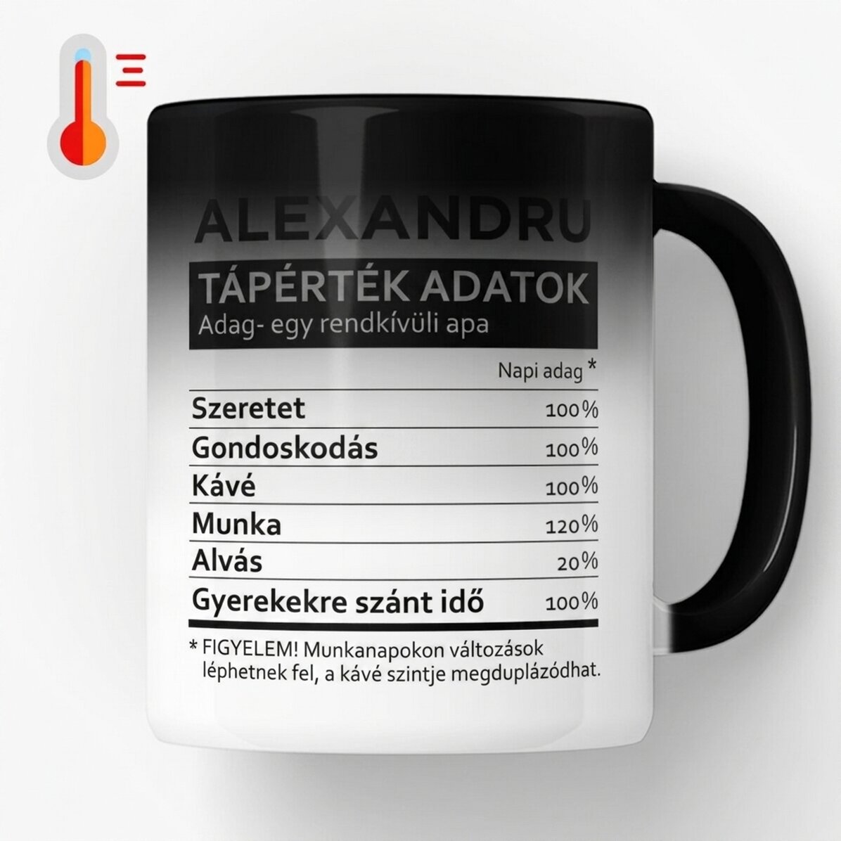 Személyre szabott, hőérzékeny bögre szöveggel - Táplálkozási értékek
