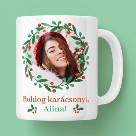 Személyre szabott bögre szöveggel és fotóval - Boldog karácsonyt!