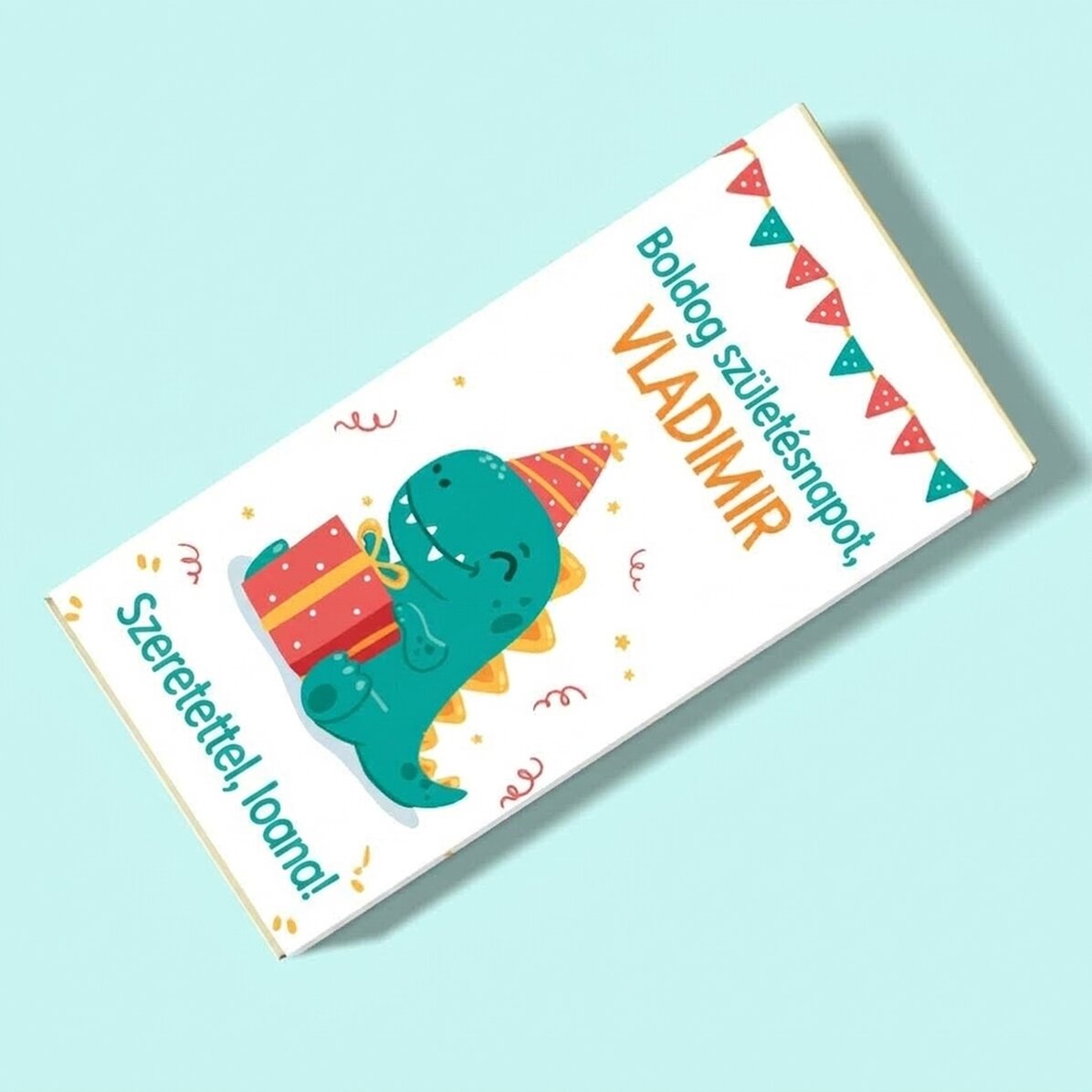 Személyre szabott csokoládé szöveggel - Happy Dino