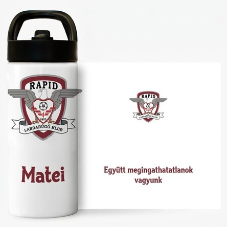 FC Rapid termosz palack fogantyúval és szalmával, névvel és üzenettel személyre szabva