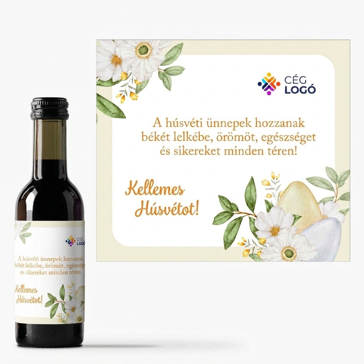 Mini borosüveg logóval és üzenettel személyre szabva – Húsvét