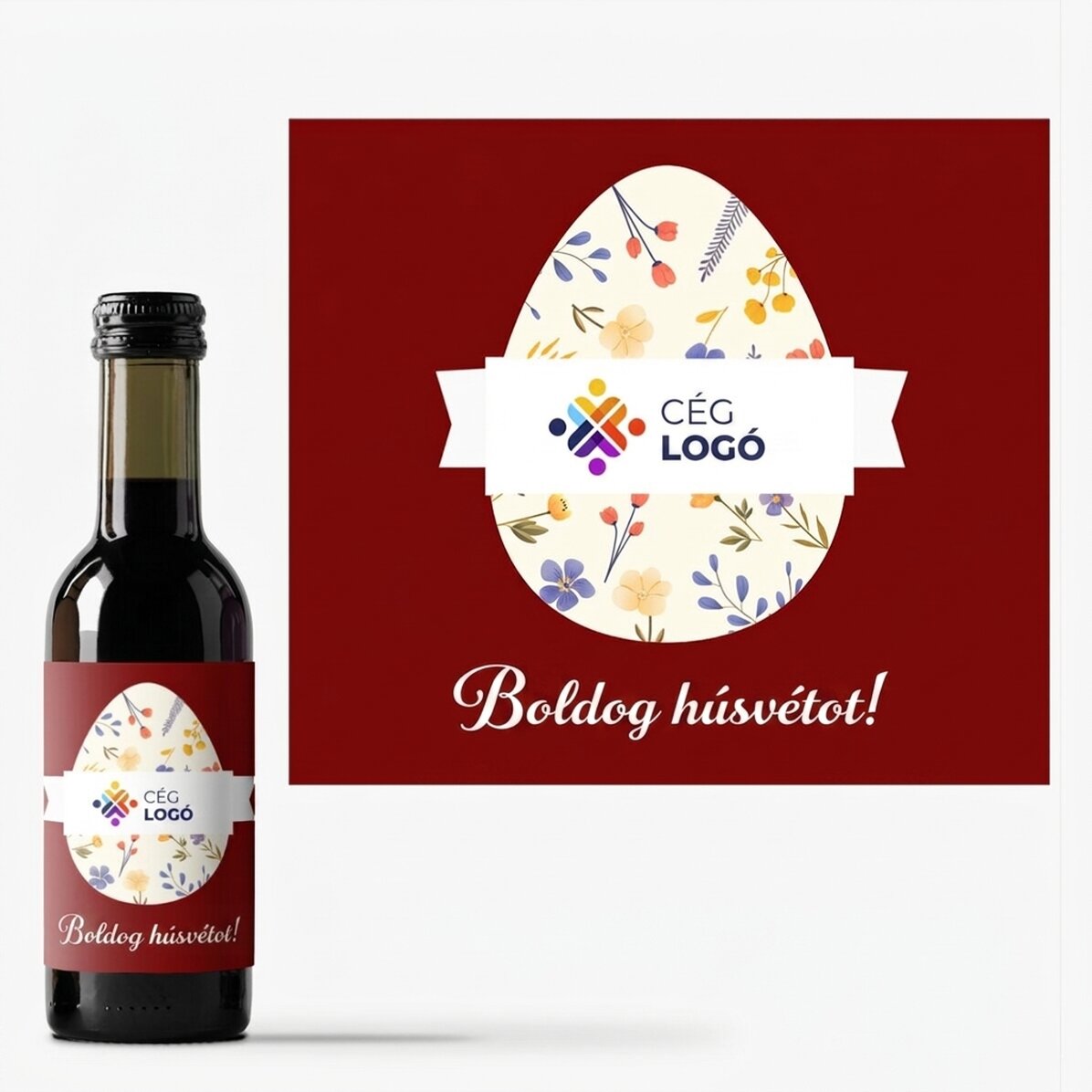 Mini borosüveg, logóval és húsvéti üzenettel személyre szabva