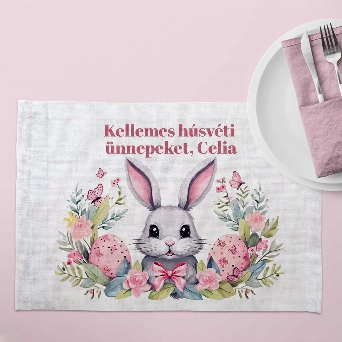 Személyre szabott tányértartó szöveggel - Húsvéti nyuszi