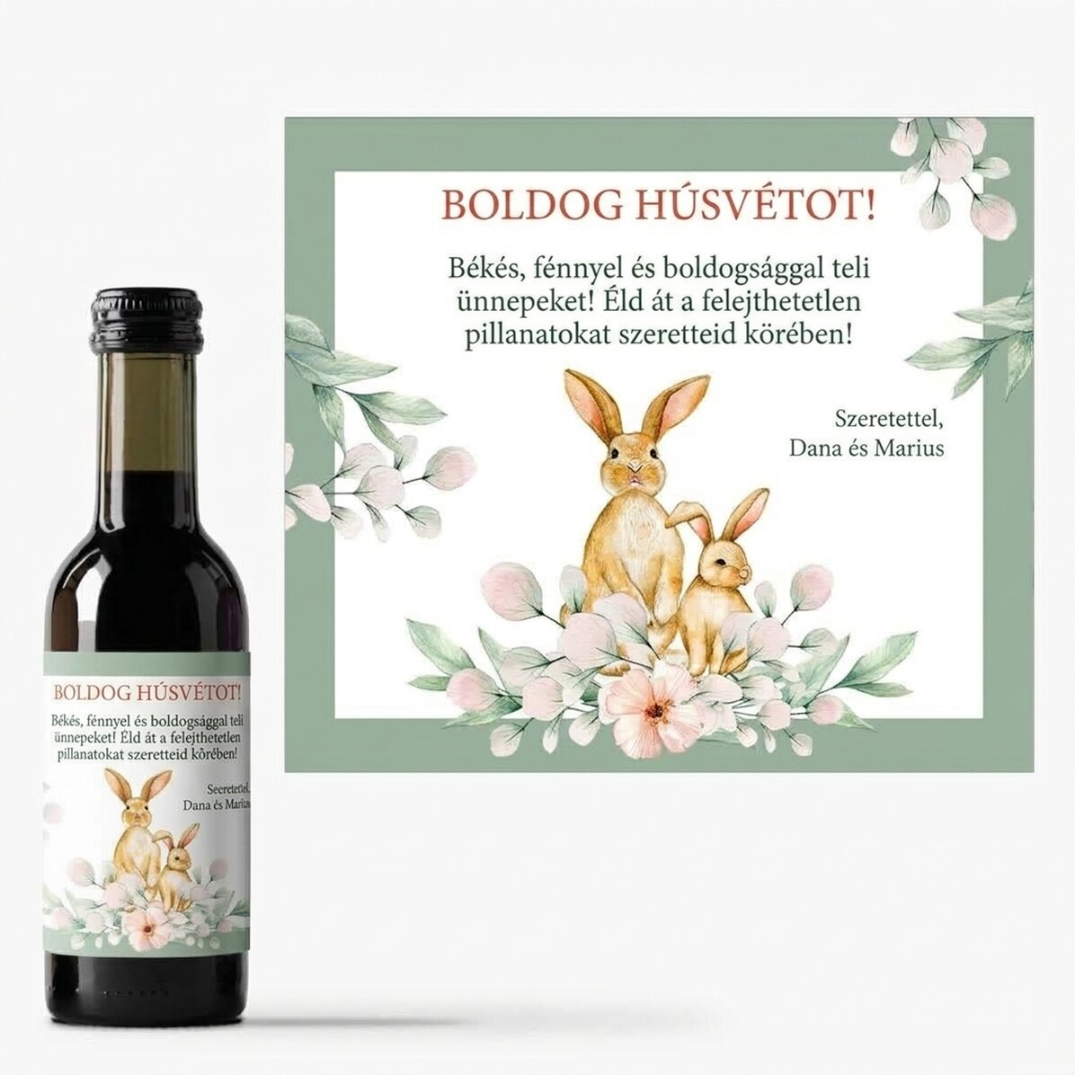 Mini borosüveg, személyre szabott üzenettel – Boldog húsvétot!