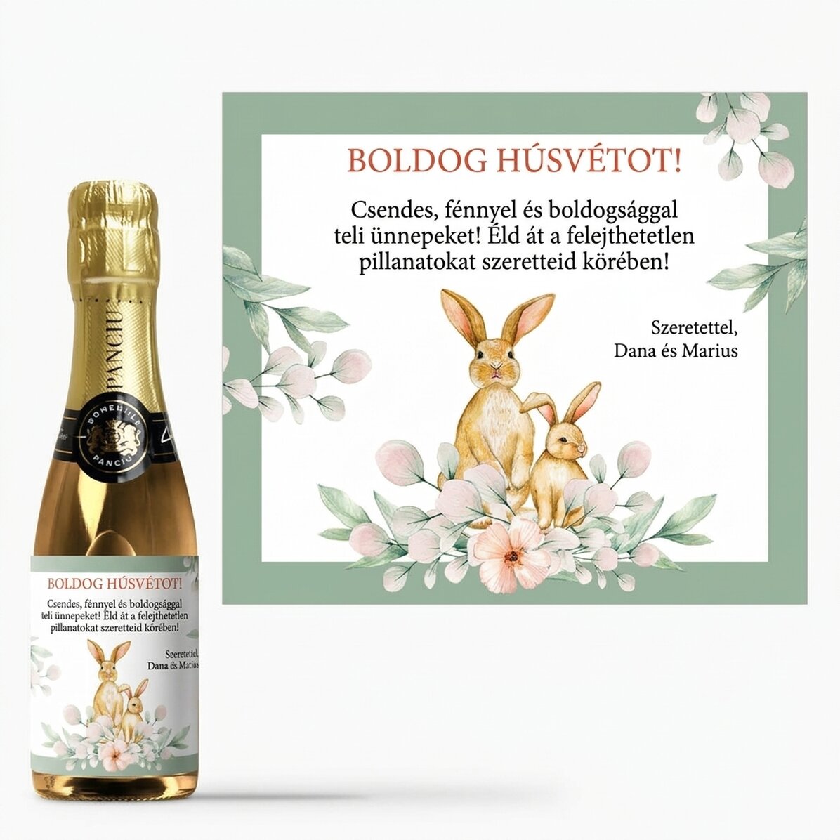 Mini pezsgősüveg, személyre szabott üzenettel – Boldog húsvétot!