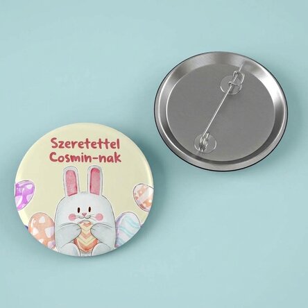 Személyre szabott kitűző húsvéti üzenettel – Nyuszi