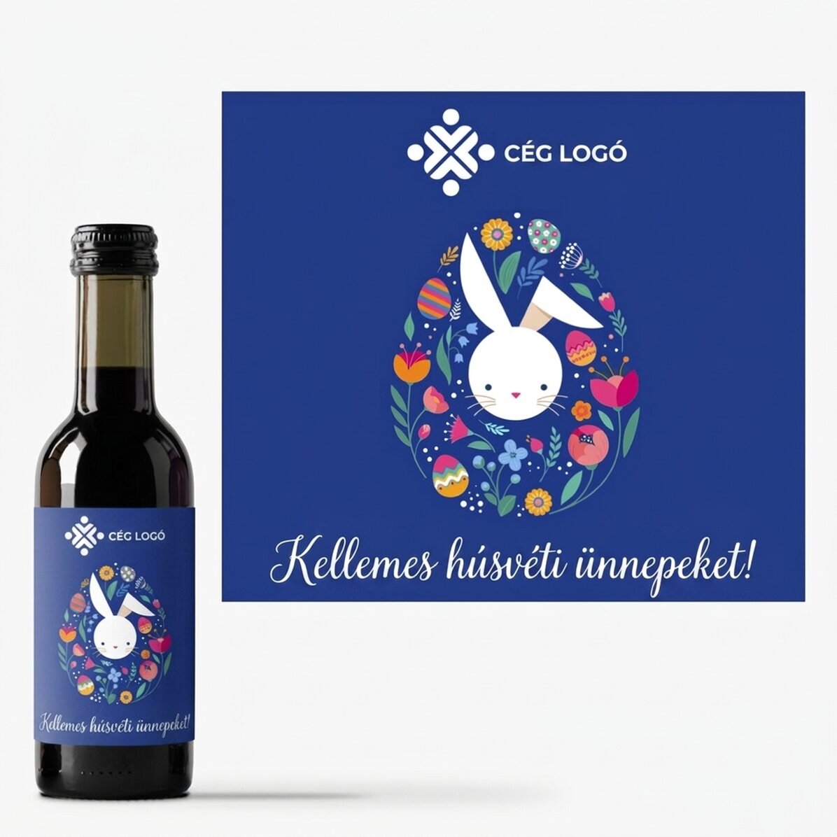 Mini borosüveg, logóval és húsvéti üdvözlettel személyre szabva