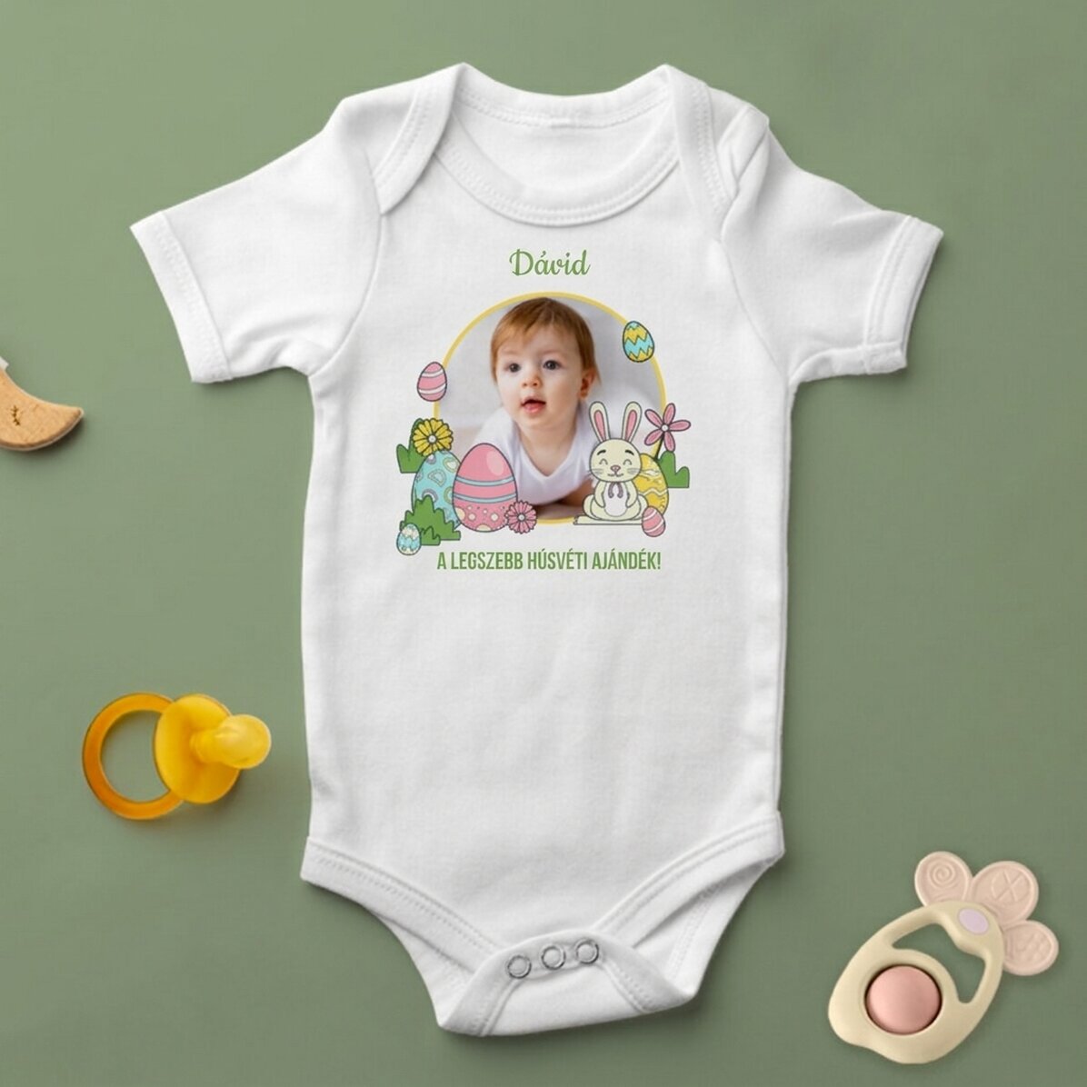 Személyre szabott babaruha fotóval és szöveggel - Húsvét