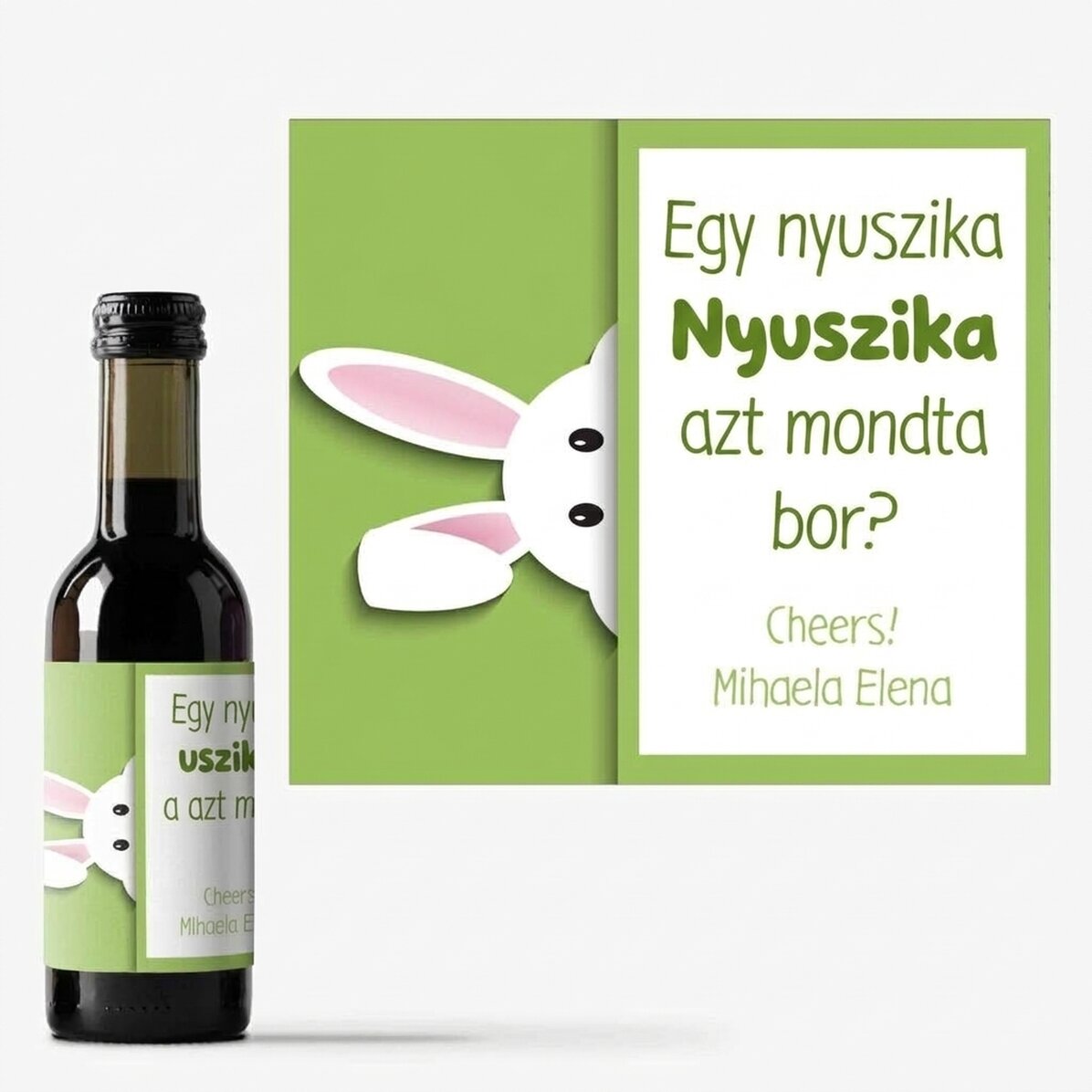 Mini borosüveg személyre szabott üzenettel - Nyuszi