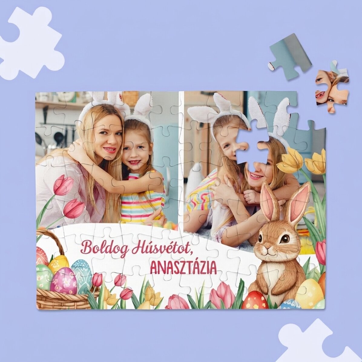 Személyre szabott puzzle 2 fotóval és üzenettel – Boldog húsvétot!